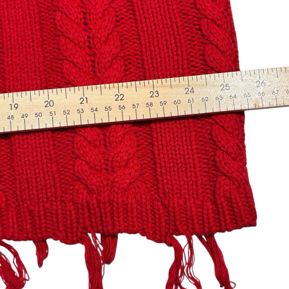 Umgee Cable Knit Sweater XL Red Dropped Shoulders Frayed Tassel Hem Fisherman - Picture 8 of 11